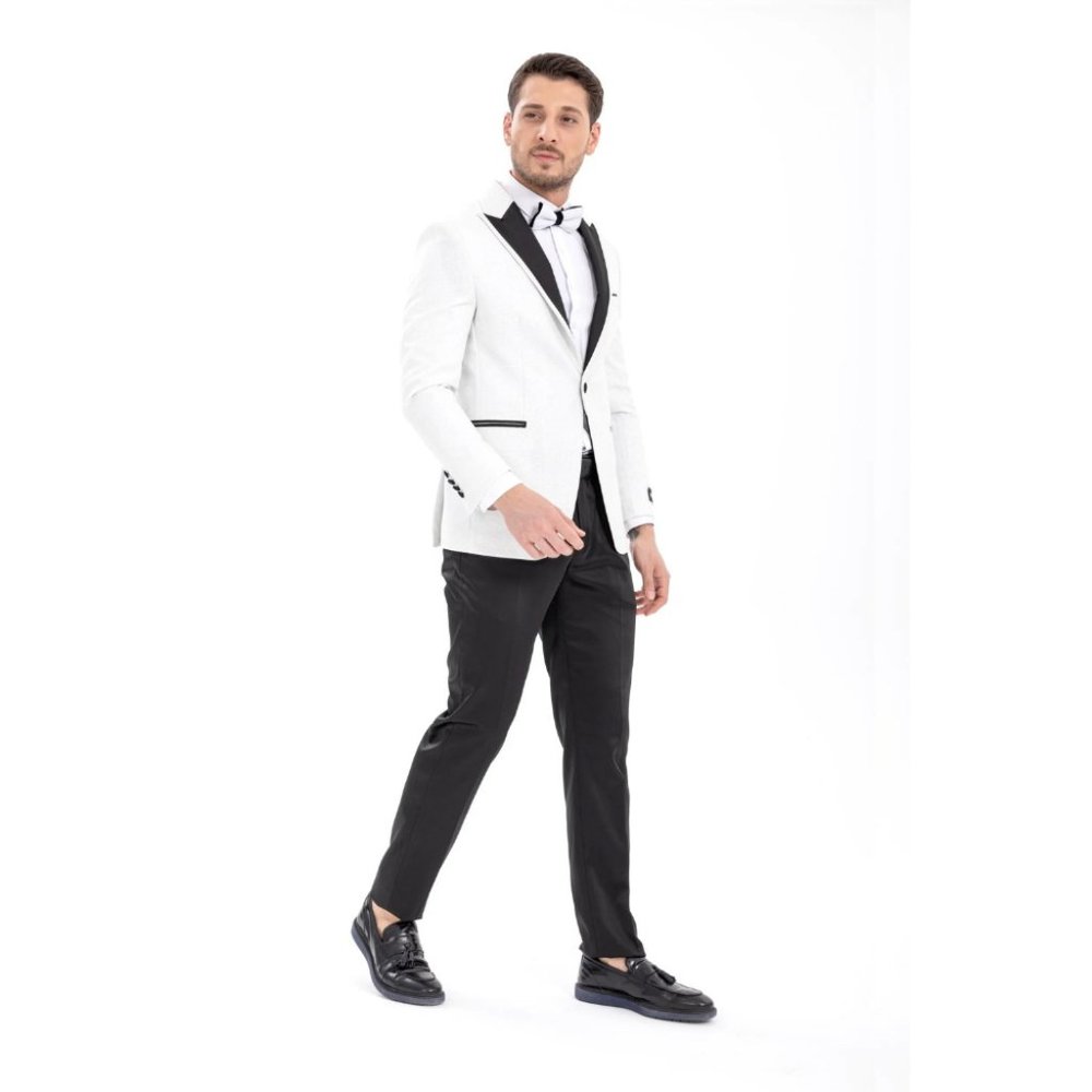 Derman White Pointed Collar Silvery Classic 2 Piece Tuxedo